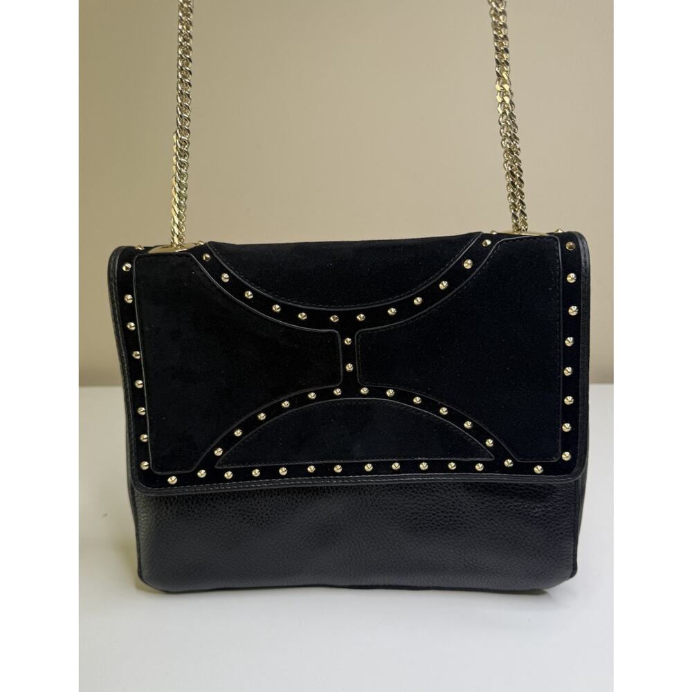 Sam Edelman Maddie Studded Bag Black Leather Gold Chain Strap Magnet Close